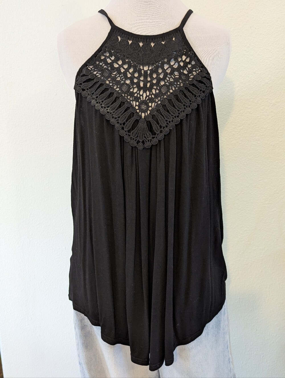 Black Embordered Front Womens Knit Top size L